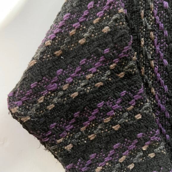 Vintage Chunky Hand Knit Striped Cardigan Sweater Black Purple Grandpa L Preppy - Picture 6 of 11